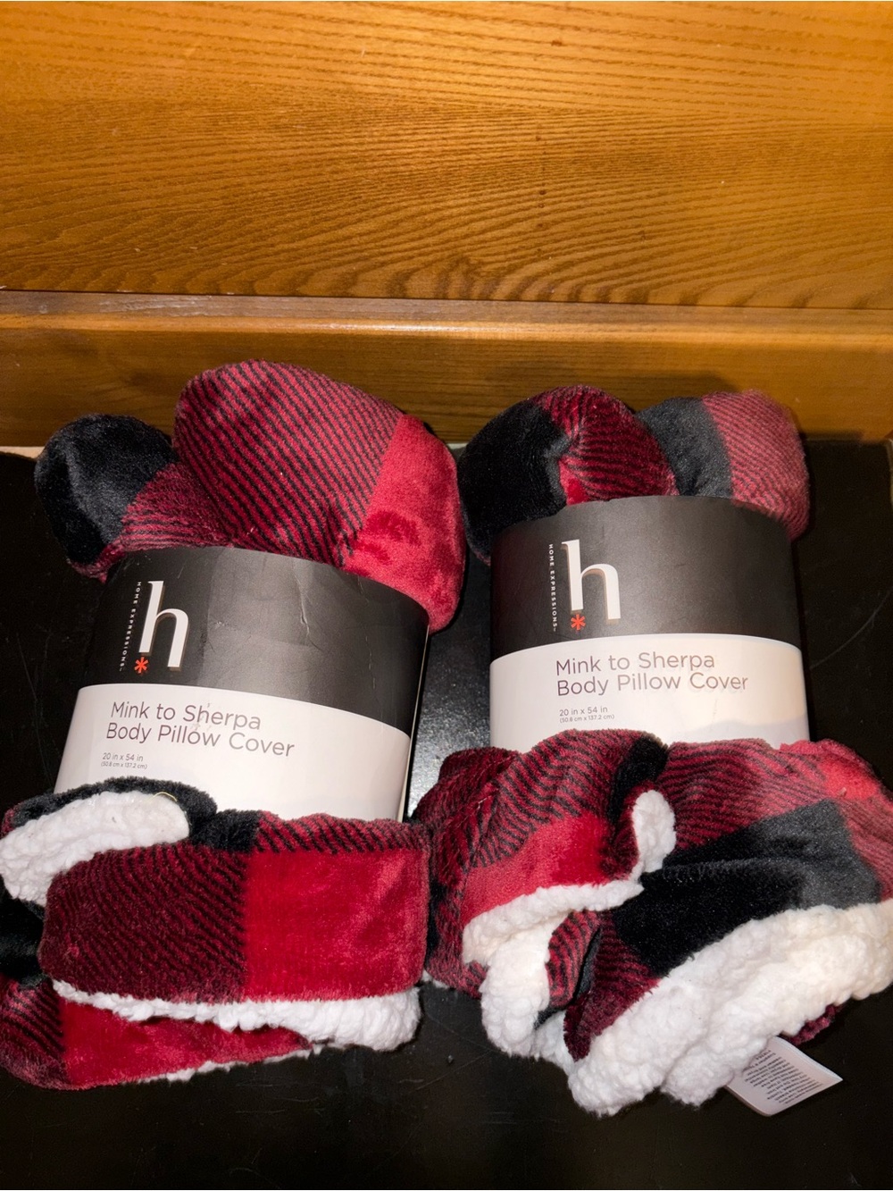 H By Hudson Red and Black Buffalo Plaid Mink to Sherpa Body Pillow Covers (Pair)